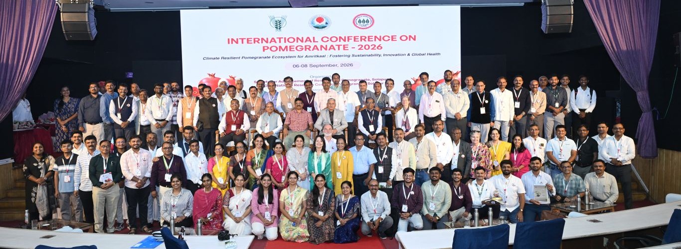 International Conference on Pomegranate–2026 "Climate Resilient Pomegranate Ecosystem for Amritkaal: Fostering Sustainability, Innovation & Global Health" jointly organized by SARP, Solapur and ICAR-NRCP, Solapur in collaboration with MPKV, Rahuri from 06-08 September 2026 at YASHADA, Pune, Maharashtra